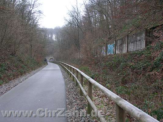 Zuweg.jpg - ehemalige Bahntrasse, heute Radweg, im Hintergrund der Tunnel Schee